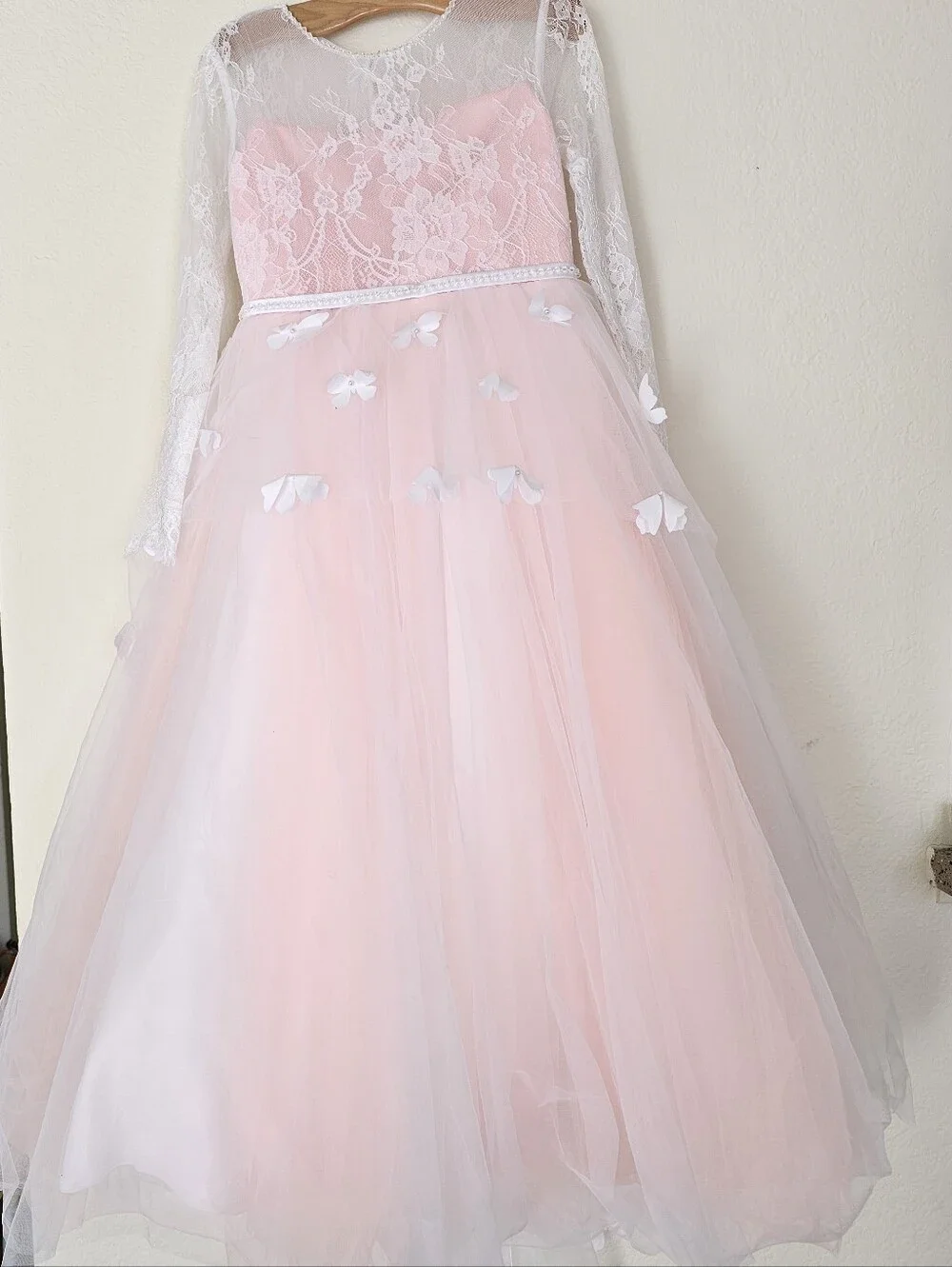 3D Pink Tulle Flower Girl Gown